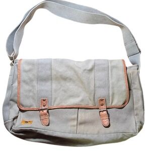 STAPLEFORD Messenger Bag Canvas Leather Trim Brown Accent Adjustable Strap light